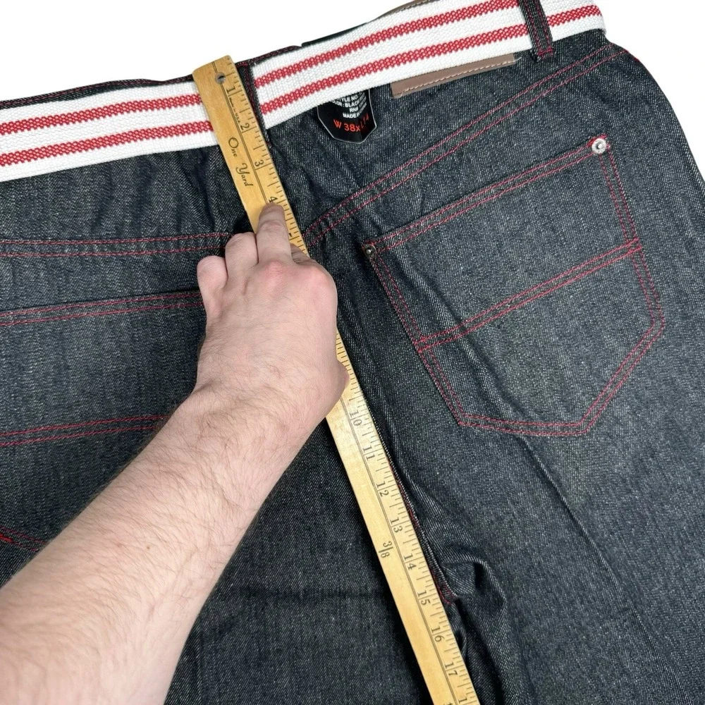 NEW  Y2K Imperious Trading Black Jean Shorts Red Stitching - Men's 38